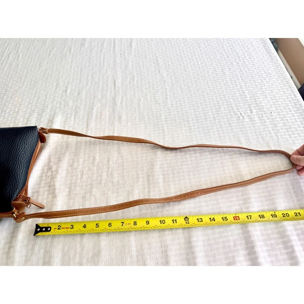 Vintage Dover Crossbody Bag Pebbled Leather Navy Blue Tan Two Tone Small Purse